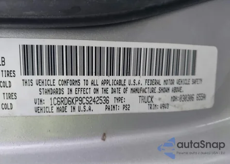 2012 Ram 1500 St из США, поврежденный, VIN 1C6RD6KP9CS242536